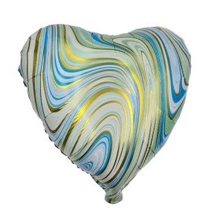Ballon coeur vert eau et bleu marbré