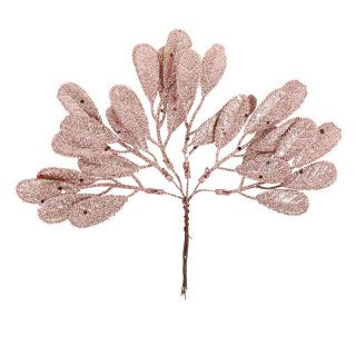 6 feuilles gouttelettes sur tige pailleté rose gold 19,5CM