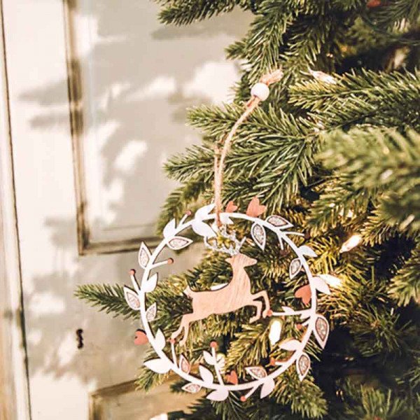 Couronne Féerique avec Cerf en bois + ficelle 12CM