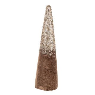 Sapin conique scintillant velours taupe et or