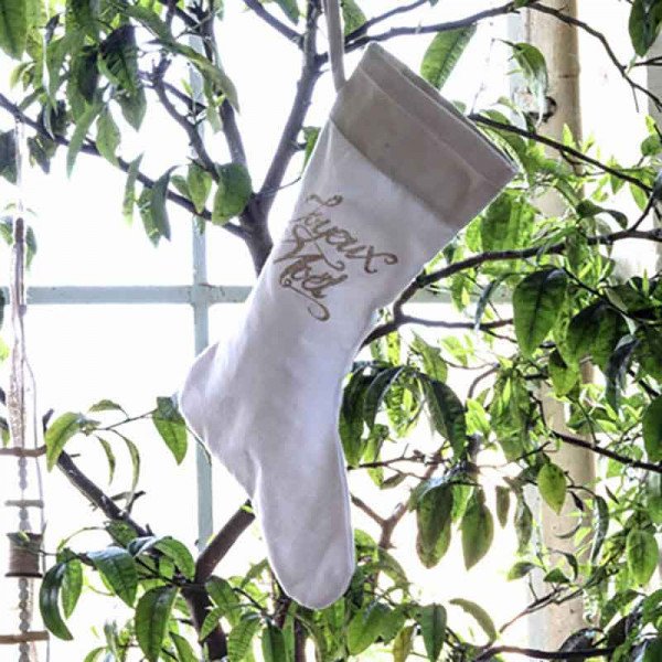 Chaussette du père noel lin paillette cuivre 20X52CM