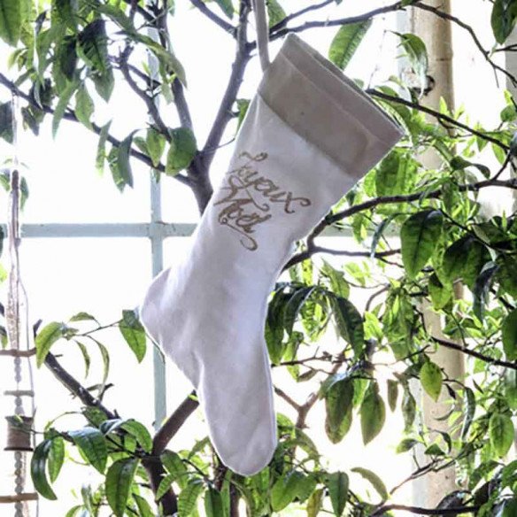 Chaussette du père noel lin paillette cuivre 20X52CM