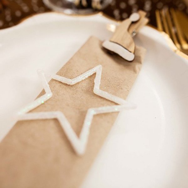 6 étoiles ronds de serviette paillette blanches 8CM