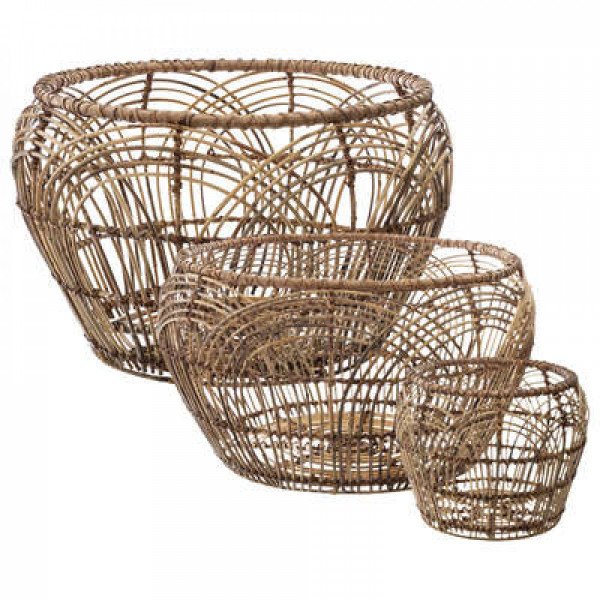 Panier rotin rond motif , beige (L)