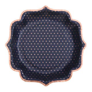 10 petites assiettes Bleu Marine et pointillé or 21cm