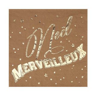 20 Serviettes Noël Merveilleux Marron et or