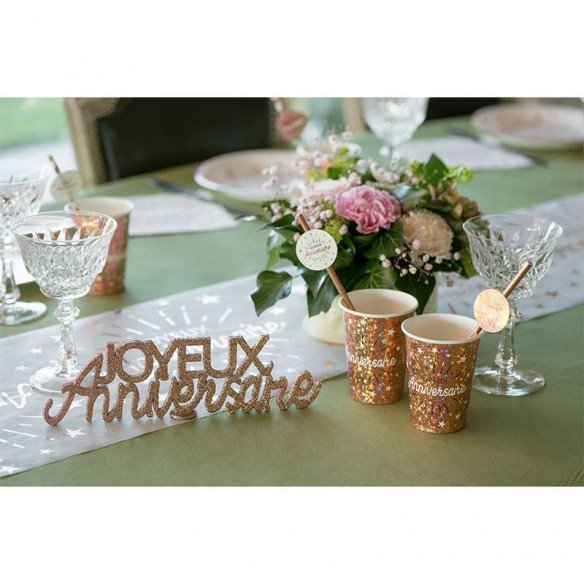 Lettres Joyeux Anniversaire pailletées Rose Gold