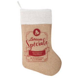 Chaussette de Noël jute imprimée h45cm, beige ficelle