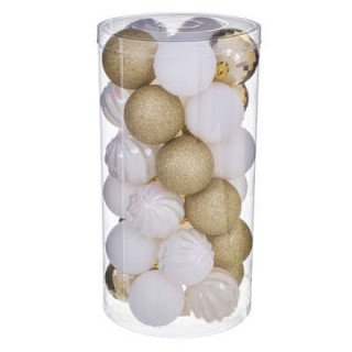 30 boules de noël 60mm , blanc/or