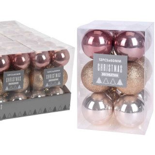 12 boules de noël 60mm, Rose et Or