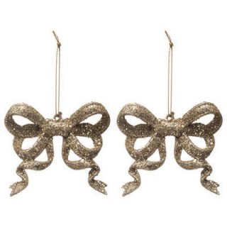 Décoration sapin noeud doré pailletté (lot de 2)