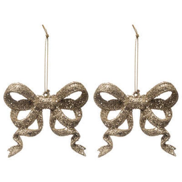 Décoration sapin noeud doré pailletté (lot de 2)