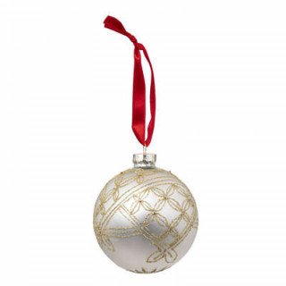 Boule de noël en verre blanche lignes or,  80mm