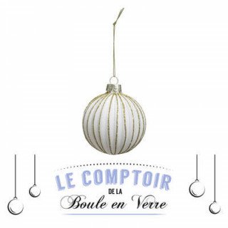 Boule de noël verre strié or/blanc, 70mm