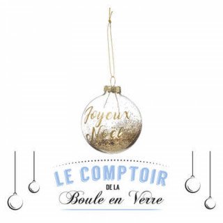 Boule "Joyeux Noël" doré en verre, 70mm