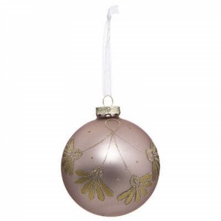 Boule de noël en verre motif fleurs rose/doré, 90mm