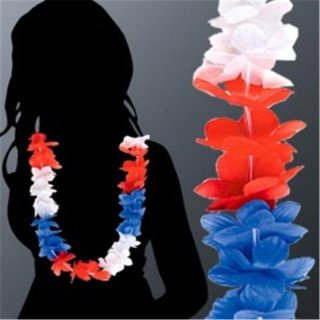 Collier de fleurs bleu,blanc,rouge (FRANCE) 60cm