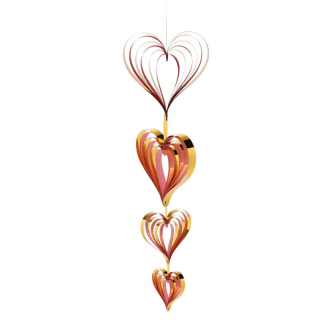 4 coeur à suspendre rose et doré
