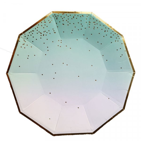 8 assiettes carton polygone vert dégradé poussière or 23cm