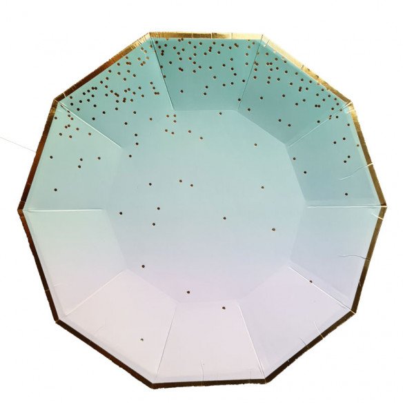 8 assiettes carton polygone vert dégradé poussière or 23cm