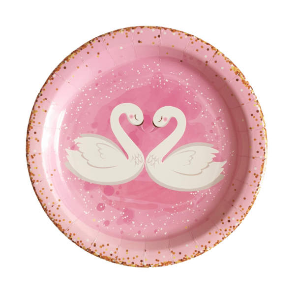 10 assiettes rose thème cygnes