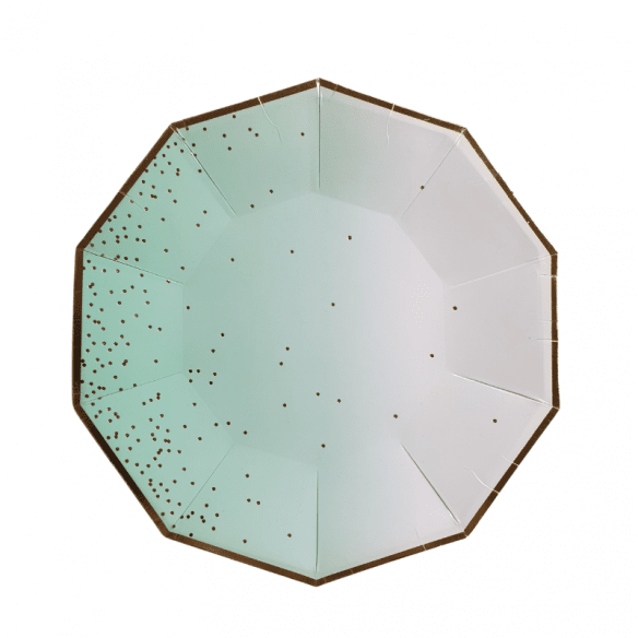 8 assiettes carton polygone vert dégradé poussière or 23cm