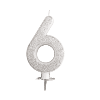 Grande Bougie Chiffre anniversaire argent pailleté