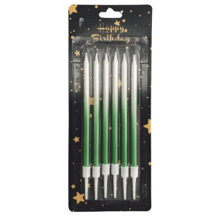 6 bougies anniversaire longue dégradé vert (boite de 6)