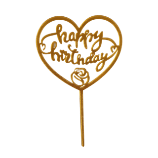 Cake topper coeur happy birthday doré