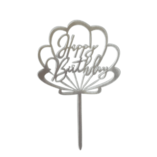 Cake topper Happy Birthday coquillage argenté