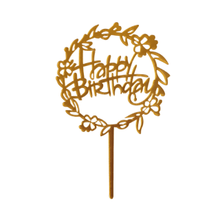 Cake topper Happy Birthday fleuri or