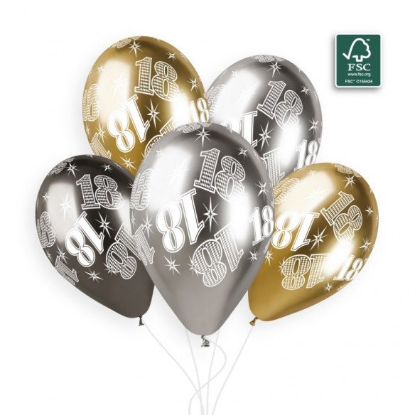 Ballon anniversaire 18 ans brillant 33 cm (sachet de 5)
