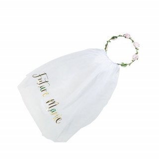 Voile Future Mariée Couronne de Fleur et tulle floqué or