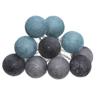 Guirlande lumineuse 10 boules gris/Bleu canard, à piles
