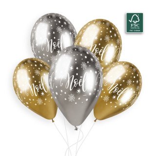 5 ballons "Noël" or et...