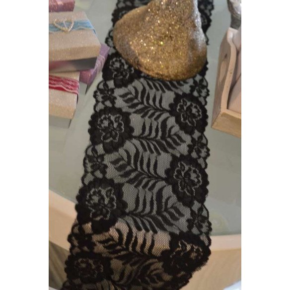 Ruban dentelle noire 17cm de large (le mètre) Ruban dentelle noire 17cm de large (le mètre)