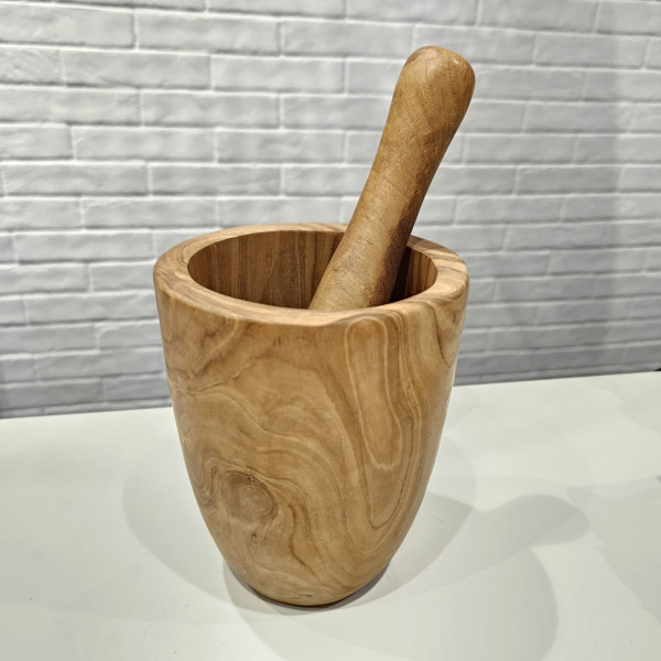 Pillon et Mortier en Teck Massif allongé