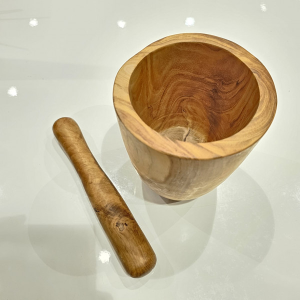 Pillon et Mortier en Teck Massif allongé