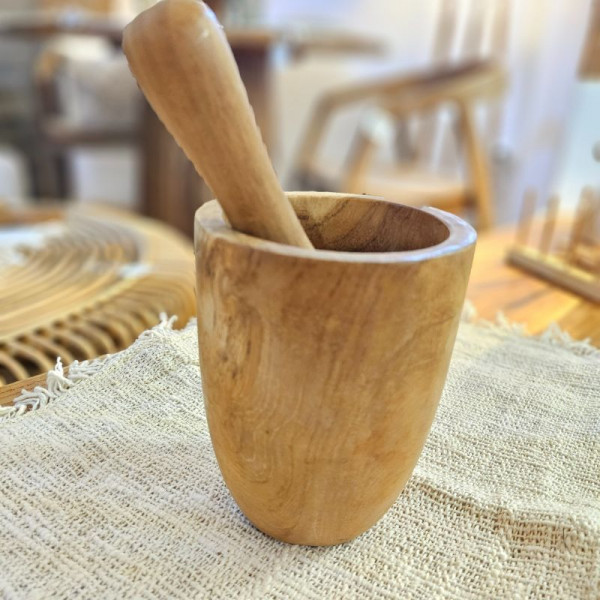 Pillon et Mortier en Teck Massif allongé