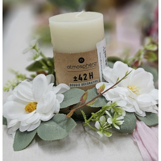 Centre de table bougie 3 fleurs artificielles blanc et feuillage
