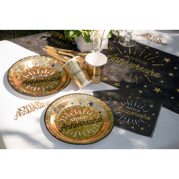 10 assiettes Joyeux Anniversaire Or