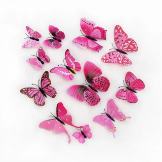 12 papillons 3D Fuchsia à...