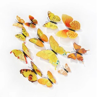 12 papillons 3D jaune à coller
