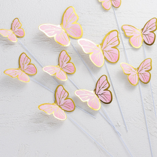 10 Papillons Rose clair/ or...