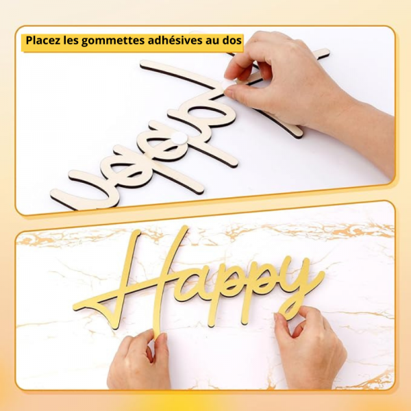 Happy Birthday doré en bois