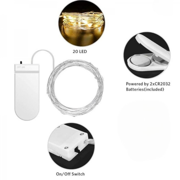 Guirlande fine led à piles - 2m20
