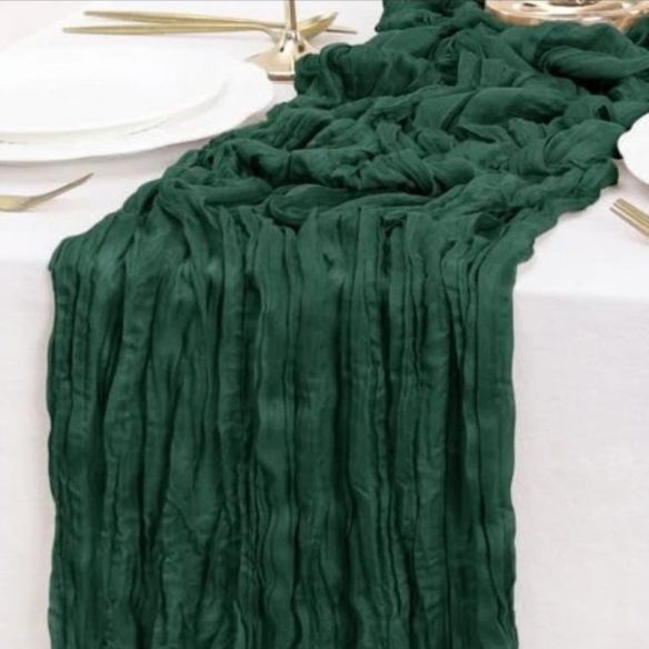 Chemin de Table Mousseline Vert Forêt , 90cm X 3m