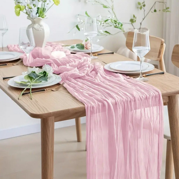 Chemin de Table Mousseline Rose - 90cm X 3m