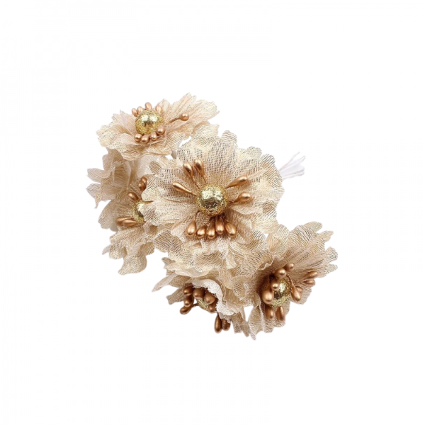 Mini tige de fleur doré clair boule brillante x10
