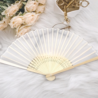 Eventail en tissus de soie Blanc